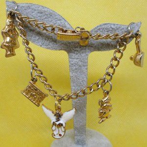 Vtg Applause Disney Christmas Charm Bracelet Gold Tone Christmas Charm Bracelet